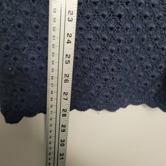 Vintage 90s dark blue open knit button front cottage prairie boho button vest L - Picture 5 of 5